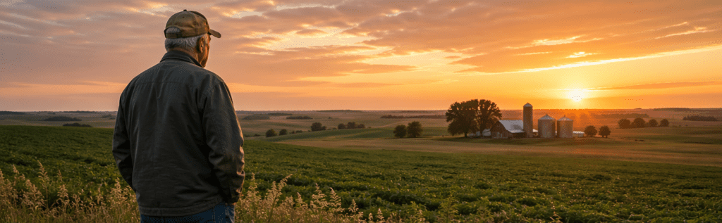 Farmer looking over farmstead